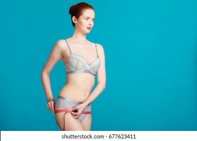 Woman Slim Girl Lingerie Measuring Her Stock Photo Edit Now 677623411