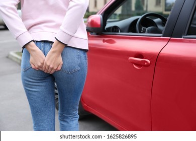 Woman Suffering Hemorrhoid Pain Outdoors Closeup Stock Photo Edit Now