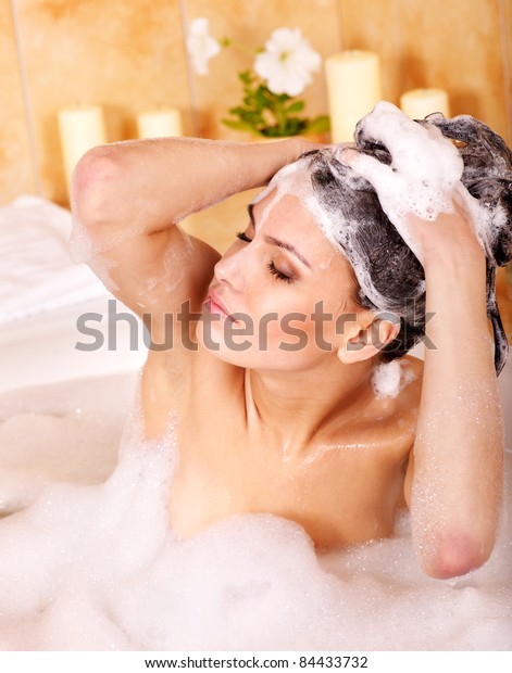 Woman Washing Hair Bubble Bath Stock Photo 84433732 Shutterstock