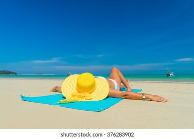 Woman Yellow Bikini Lying On Tropical Stock Photo Edit Now 376283956