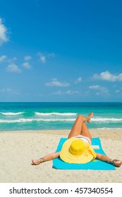 Woman Yellow Bikini Lying On Tropical Stock Photo Shutterstock