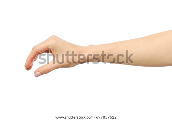 Womans Hand Grabbing Measuring Something Isolated Stock Photo 697857622