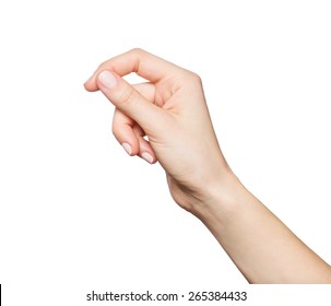 Womans Hand Holding Something Isolated On Stock Photo