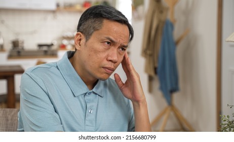 Worried Japanese Mature Man Having Headache Stock Photo 2156680799