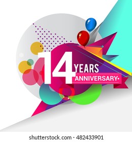 14 Years Anniversary Logo Colorful Geometric Stock Vector Royalty Free