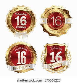 16th Birthday Celebration Set Birthday Badges Vector De Stock Libre