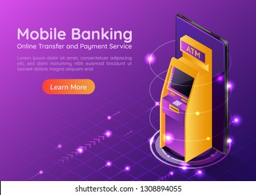 D Isometric Web Banner Atm Machine Stock Vector Royalty Free