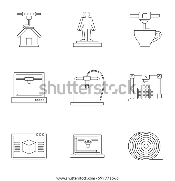 3d Printer Construct Icon Set Outline Stock Vector Royalty Free