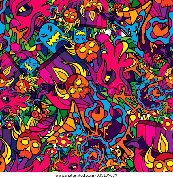 60s Hippie Psychedelic Art Seamless Pattern Stock Vector Royalty Free