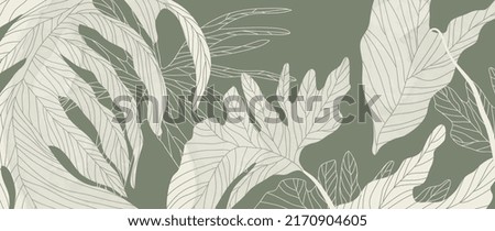 Abstract botanical vector background. Tropical plant wallpaper with foliage, monstera, leaves in hand drawn pattern. Green watercolor botanical design for cover, prints, wall art, decorative.