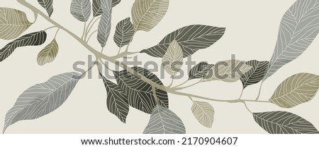 Abstract botanical vector background. Tropical plant wallpaper with foliage, tree branches, leaves in hand drawn pattern. Green watercolor botanical design for cover, prints, wall art, decorative.