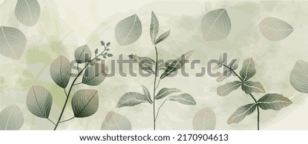 Abstract botanical vector background. Tropical plant wallpaper with foliage, tree branches, leaves in hand drawn pattern. Green watercolor botanical design for cover, prints, wall art, decorative.