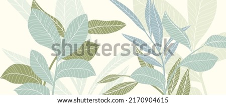 Abstract botanical vector background. Tropical plant wallpaper with foliage, tree branches, leaves in hand drawn pattern. Green botanical forest design for cover, prints, wall art, decorative.
