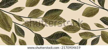 Abstract botanical vector background. Tropical plant wallpaper with foliage, tree branches, leaves in hand drawn pattern. Green botanical forest design for cover, prints, wall art, decorative.