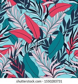 Abstract Seamless Tropical Pattern Bright Pink Stock Vector Royalty