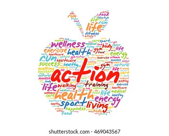 Action Apple Word Cloud Collage Health Stock Vector Royalty Free