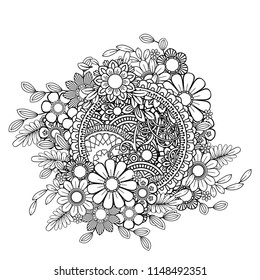 Adult Coloring Page Flowers Pattern Black Vector De Stock Libre De