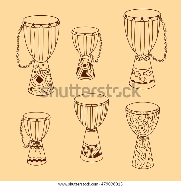 African Djembe Set Hand Drawn Ethnic Stock Vector Royalty Free