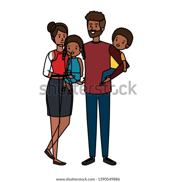 Afro Parents Couple Daughter Son Characters Stock Vector Royalty Free