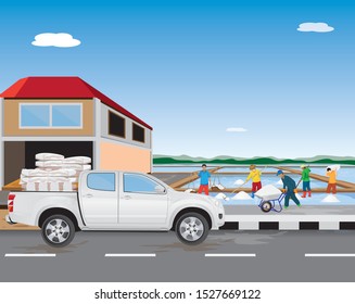 Agriculturist Work Saline Field White Truck Stock Vector Royalty Free