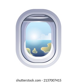 Airplane Window Porthole Overlooking Islands Ocean Stock Vector