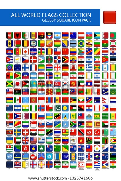 All World Flags Round Square Glossy Buttons Vector All Flags Are