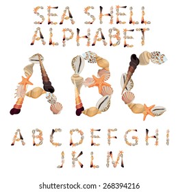 Alphabet Made Different Sea Shells Stock Vector Royalty Free