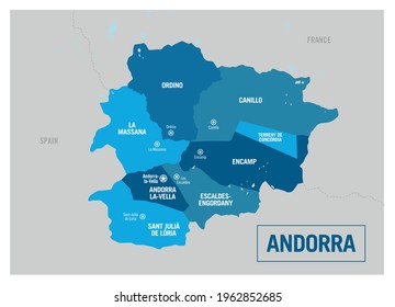 Andorra Country Political Map Detailed Vector Stock Vector Royalty