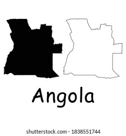 Angola Country Map Black Silhouette Outline Stock Vector Royalty Free