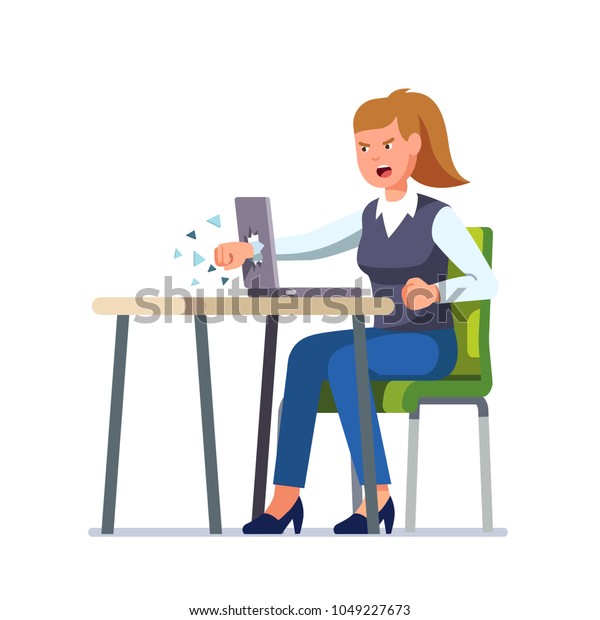 Angry Business Woman Breaks Her Laptop Stock Vector Royalty Free