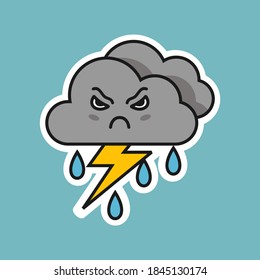 Angry Cloud Character Thunder Vector Icon Stock Vector Royalty Free