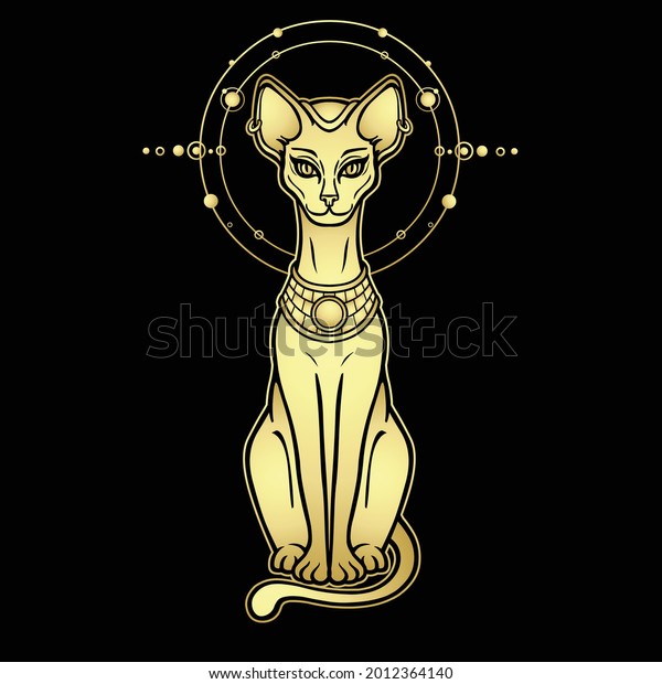 Animation Portrait Ancient Egyptian Goddess Bastet Stock Vector