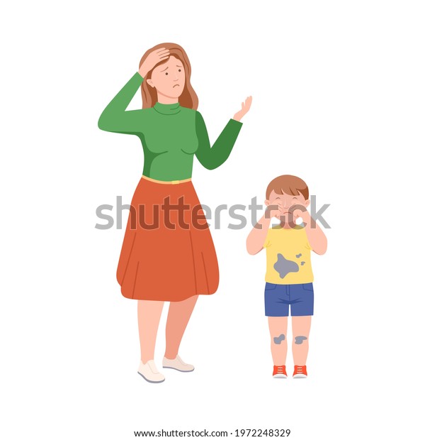 Annoyed Mother Scolding Her Son Dirty Stock Vector Royalty Free