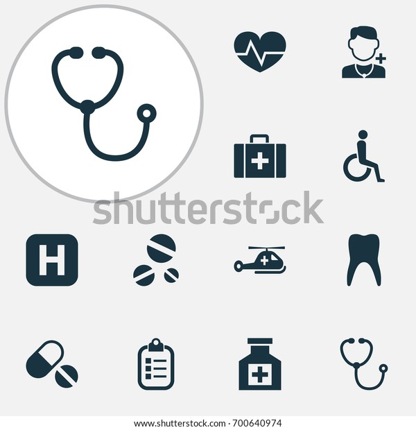 Antibiotic Icons Set Collection Dental Device Stock Vector Royalty