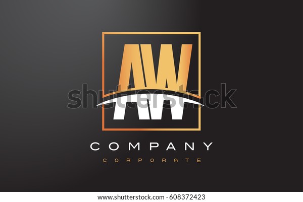 Aw W Golden Letter Logo Design Stock Vector Royalty Free 608372423