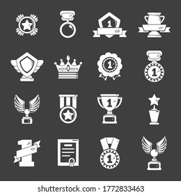 Awards Medals Cups Icons Set Vector Stock Vector Royalty Free