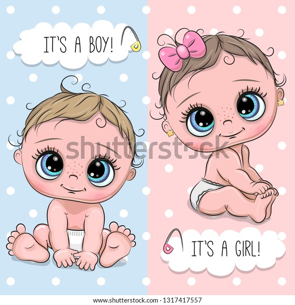 Baby Shower Greeting Card Cartoon Babies Stock Vector Royalty Free
