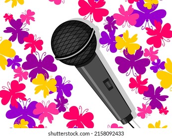 Background Colourful Butterflies Microphone Illustration Stock Vector