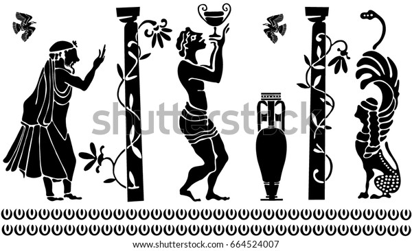 Background Greek Style Black Silhouettes Greek Stock Vector Royalty