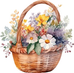 Watercolor Basket With Flowers Free Stock Photo Public Domain Pictures