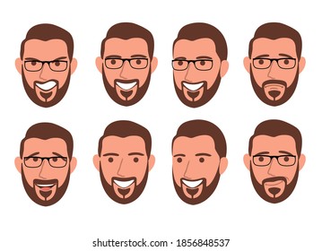 Bearded man mit verschiedenen Gesichtsausdrücke setzen Stock