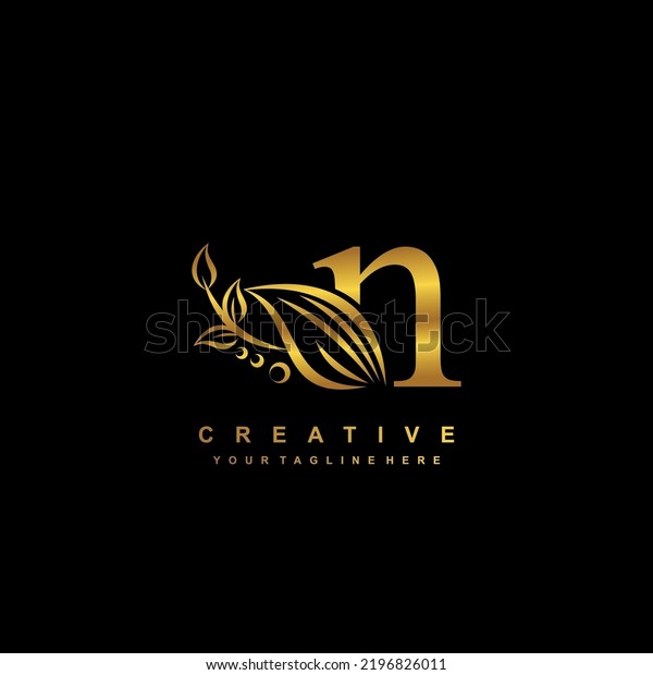 Beautiful Flourish Gold Letter N Logo Stock Vector Royalty Free