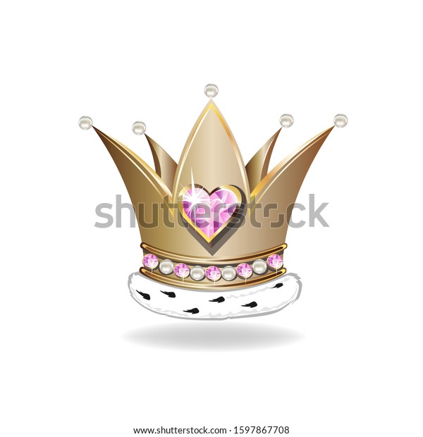 Beautiful Golden Princess Crown Pearls Pink Stock Vector Royalty Free