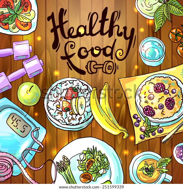 Beautiful Hand Drawn Illustration Healthy Food Stock Vector Royalty Free