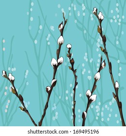 Beautiful Pussy Willow Branches Spring Background Stock Vector Royalty