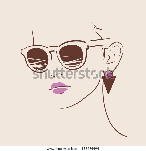 Beautiful Woman Glasses Earring Vector Illustration Stock Vector