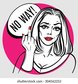 Vektor Stok Beautiful Woman Showing Middle Finger Pop Tanpa Royalti Shutterstock