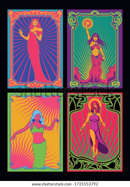 Beautiful Women Psychedelic Art Posters Art Stock Vector Royalty Free Shutterstock