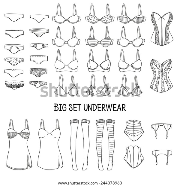 Gran Ropa Interior Lingerie De La Dibujada A Mano En El Dibujo Estilo Doodle Vector