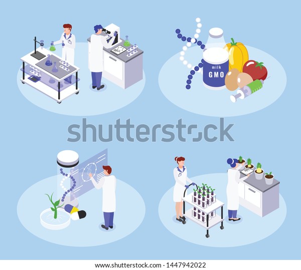 Bio Engineering Concept 4 Isometric Icons Stock Vector Royalty Free